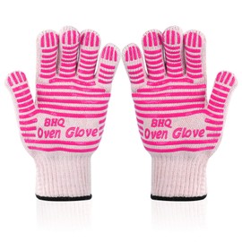 Extreme Heat Resistant Oven Gloves - Oven Glove EN407 Certified 932F - Oven Mitts Heat Resistant Cooking Gloves for BBQ, Grilling, Baking,Cutting, Welding, Smoker Fireplace (Pink)