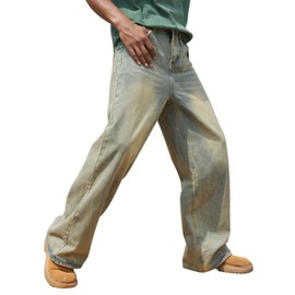 DISLANBO Men's Baggy Straight-Leg Hip Hop Jeans Casual Wide Leg Y2k Skateboard Vintage Denim Pants Streetwear Light Blue