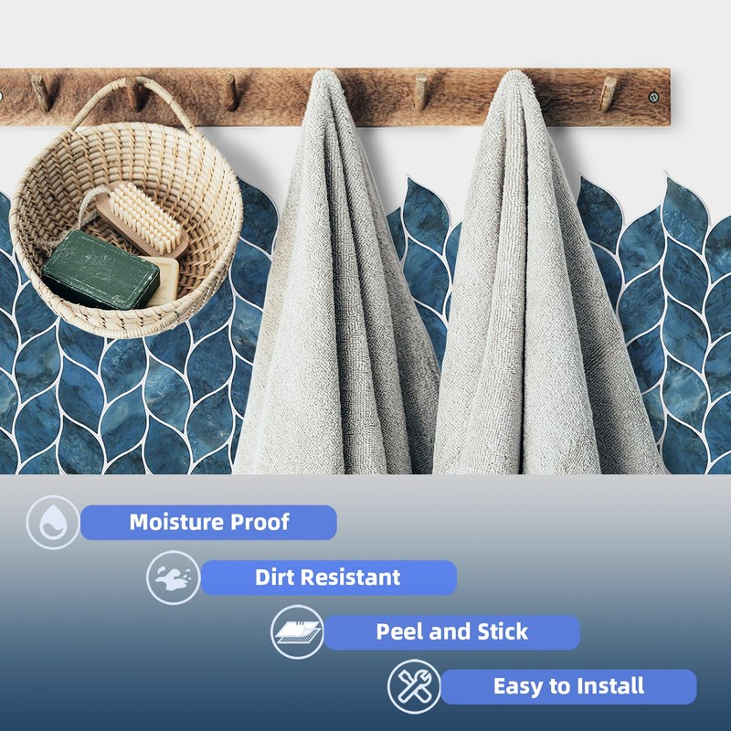 Tilingview 10 Pcs Leaf Design Peel and Stick for Kitchen