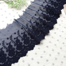 21CM Width Europe Rose Wedding Applique Inelastic Embroidery Lace Trim,Curtain Tablecloth Slipcover Bridal DIY Clothing/Accessories.(2 Yards in one Package) (Navy Blue)