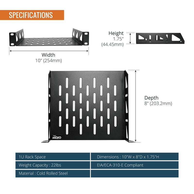 Tecmojo 1U Rack Shelf, 10 inch Universal Rack Mount Shelf,