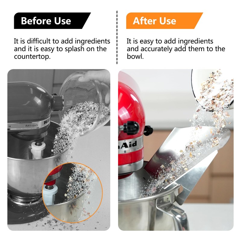 Pouring Chute Attachments Stainless for Stand Mixer Bowl Compatible with