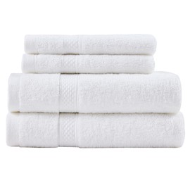 LINENOVA Towels for Bathroom, 100% Cotton Towel Set of 4 - Includes 2 Face Towels 2 Hand Towels for Hotel, Spa, and Gym, 650GSM Softness & Absorbency Face Washer & Hand Towels Set, White