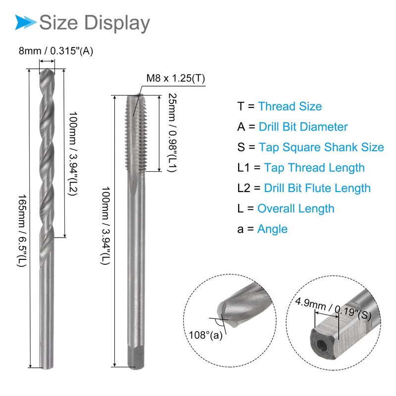 CoCud Tap and Drill Bit Set M8 x 1.25 Thread