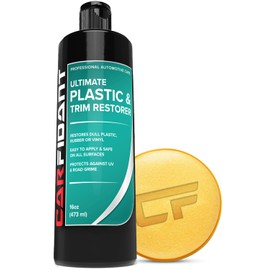 Carfidant Plastic Restorer for Cars – Refreshes Faded Plastic, Vinyl & Rubber Trim with Polish for Deep Shine – Protects Against UV & Dirt – Black Exterior & Interior Care for Detailing - 16 fl. Oz.