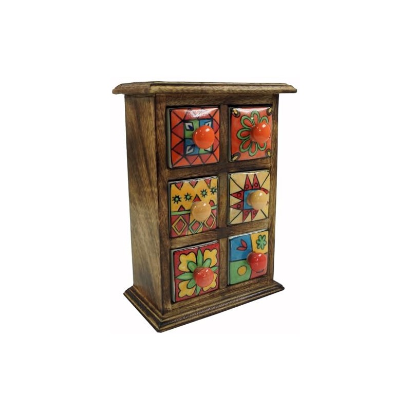 GURU SHOP Apothecary Cabinet with Colourful Ceramic Drawers, Spice Box,