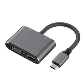 USB C to HDMI VGA 4 in 1 Converter Adapter (4K USB C HDMI Video Output + VGA + USB3.0 High Speed Data Transmission + PD100W Rapid Charging) Type C HDMI Converter Adapter No Settings Required for MacBook Pro/MacBook Air 2018/2019, Surface Go