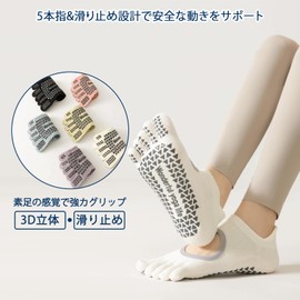 Amzbag Pilates Socks, Yoga Socks, 5 Fingers, 3D Anti-Slip, 3D Heel, Non-Slip, Non-Slip, Anti-Movement, Pilates Socks, Yoga Socks, Breathable, Antibacterial, Odor Resistant, Quick Drying, Anti-Fade
