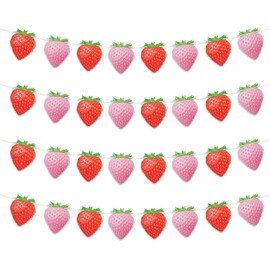 4-Strand Strawberry Banner – Pink and Red Strawberry Garland for Berry Birthday, Picnic Party, Baby Shower, and Summer Fruit Theme Decor
