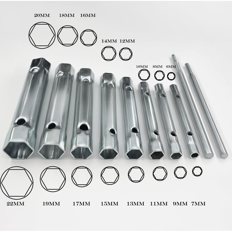 LADEPROS Tubular Socket Spanner Set 8 Pieces 6-22 mm Double-Sided