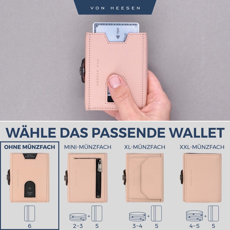 VON HEESEN Slim Wallet with RFID Protection, for Men and