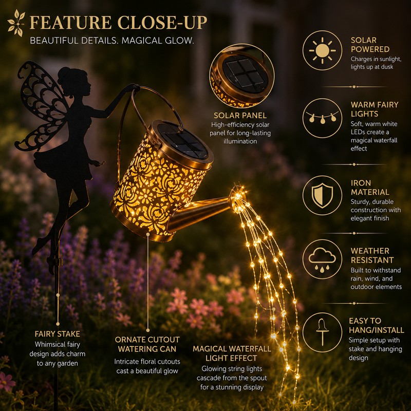 Solar Watering Can Light for Garden Decor – Outdoor Fairy