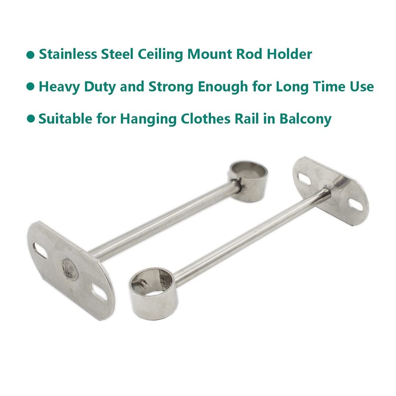 2 Pack Ceiling Mount Bracket, Stainless Steel Wardrobe Pipe Bracket
