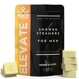 Shower Steamers for Men - Elevate - Citrus Orange & Clove Organic Shower Bombs for Elevated Mornings - 12 Pack of Relaxing Tablets - Strong Scented Long Lasting Aromatic Steamers