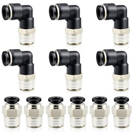TAILONZ PNEUMATIC Elbow and Straight Combination 6MM Tube OD x 1/4 Inch NPT Thread Push to Connect Fittings PC6-N2+PL6-N2(Pack of 12)