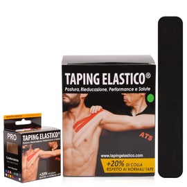 ATS Taping Elastico® Professional Tape for Physiotherapy, Kinesiology and Sports - Rolls 5cm x 5m Breathable and Water Resistant with +20% Glue (Black, 1)