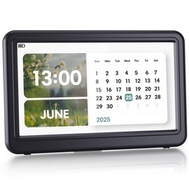 Raynic 7” Rechargeable Digital Calendar Clock – Portable Day Date Clock with 20 Alarms & Reminders, 12 Themes with Photo Album, 6 Languages, Semi-Auto Dimming for Desktop, Bedrooms & Travel