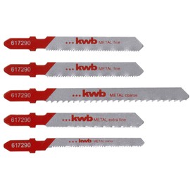 kwb 5-Piece HSS Metal Jigsaw Blade Set for Coarse and Extra Fine Cuts, Including T-Shank Curved Blade