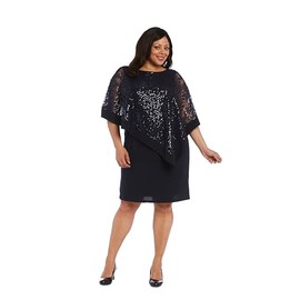 R&M Richards Women's Plus Size Casual Poncho Dress, Navy, 22W