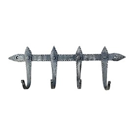 Living Ideas Hand Forged Metal Wall Hooks (5 Pegs) Wrought Iron Handmade Rustic Coat Hook Blacksmith Wall Mounted Kitchen Towel Hooks Rack Black Antique Finish Heavy Duty Wall Hooks