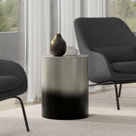 SIMPLIHOME Curtis Industrial 16 Inch Wide Metal Cylinder Accent Table in Ombre Black/Silver, Fully Assembled, for The Living Room and Bedroom