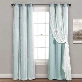 Lush Decor Sheer Grommet Curtains Panel with Insulated Blackout Lining, Room Darkening Window Curtain Set (Pair), 38"W x 95"L, Blue