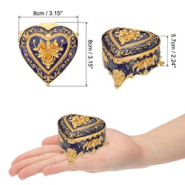 PATIKIL Vintage Metal Jewelry Box, Heart Shape Trinket Organizer Box Jewelry Storage Box for Ring Earrings Necklace, Dressing Table, Wedding Birthday Gift Home Decor, Women Girls, Blue
