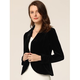 Allegra K Women's Notched Lapel Suit Jacket Long Sleeve Office Business Velvet Blazer Black 8