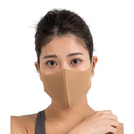 Premium Gia Sports Mesh Material Washable Mask, Comfortable 3D Design, Barzari, All-Mesh Mask, Set of 2 (Beige/LL Size)