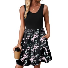 Zeagoo Womens Summer Dresses Sleeveless Beach Boho Dress Casual Floral Tiered Tank Dress Colorblock A-Line Sun Dresses for Women 2025, XL Black Flower