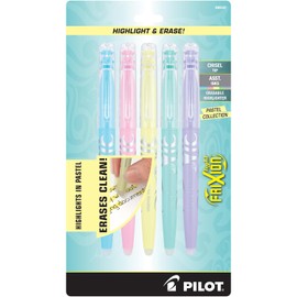 Pilot FriXion Light Pastel Collection Marcadores borrables con punta de cincel, Yellow, Pink, Green, Purple & Blue, Paquete-de-5