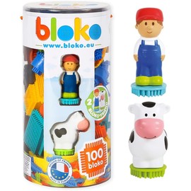 BLOKO - 100 Tube of 2 3D Figures Farm - From 12 Months Construction Toy 1st Age - 503662