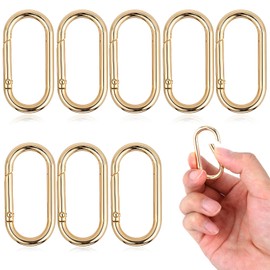 YUXIANLB Keychain Clip Metal Spring Key O Ring Clip 8 Pcs Gold Oval Shape Buckle Purse Hook Snap Opening Keyring Buckle Spring Ring Clasp for Keys Bags Purses Handbags Crafts Gold