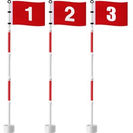 Threehoney Golf Flagstick 6ft, Golf Pin Flag Hole Cup Set Putting Green Flags and Poles Numbered Golf Flags for Driving Range Backyard, Portable 5 Section Design for Golf Practice, Gift Idea(3 Pack)