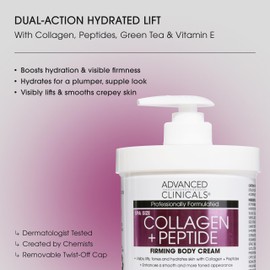 Advanced Clinicals Collagen Peptides Body Lotion & Face Moisturizer | Peptide Infused Collagen Lotion For Women & Men Helps Improve Look Of Crepe Skin, Wrinkles, & Uneven Dry Skin Texture, 2-Pack
