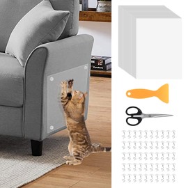 20 PCS Anti-Cat Scratch Furniture Protector with Pins, Designed for Leather Furniture, Anti Scratch Cat Couch Protector from Cats Claws with Scissors and Scraper, Cats Scratch Deterrent for Furnitures