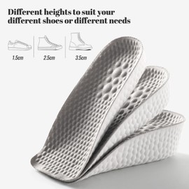 Height Increase Insoles for Men and Women, Foot Arch Contour Shoes Lifts for Men Orthopedic Heel Lift Cushion Gel Leg Discrepancy Balancer (Grey,3 Pairs - 1.5cm 2.5cm 3.5cm)