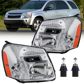 KUIPERAUTO Headlight Assembly Front Lamp Compatible with 2005-2009 Chevy Equinox with Chrome Housing/Clear lens/Amber Corner w/Bulb
