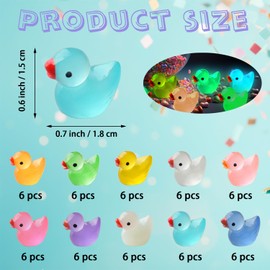 Kuanfine 60 Pcs Tiny Duck Figures Glow in The Dark Mini Resin Duck Luminous Miniature Ducks Bead for Garden Landscape Aquarium Decoration(Luminous)