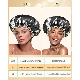 mikimini Large Shower Cap for Women Long Hair, Black and White, Elegant