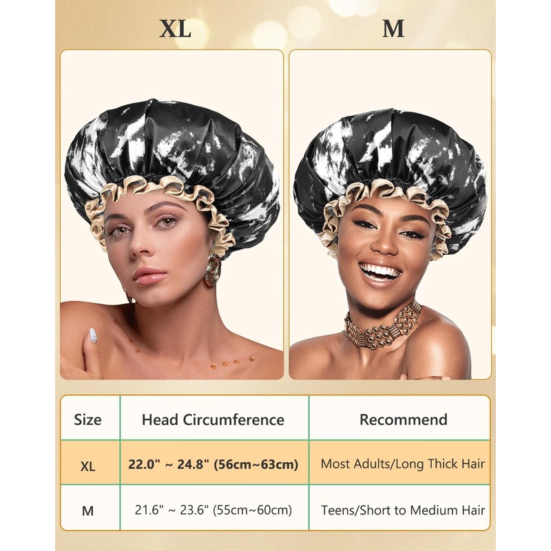 mikimini Large Shower Cap for Women Long Hair, Black and