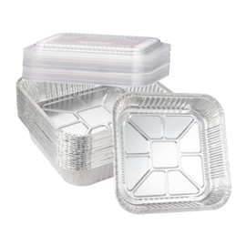 Waytiffer - Paquete de 20 moldes cuadrados de 8 x 8 pulgadas con tapas de cúpula de plástico, latas de papel de aluminio desechables, sartenes resistentes para asar, latas de cocina, sartenes caseras para horno