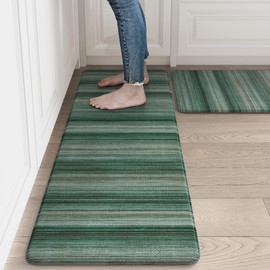 LEEVAN Anti Fatigue Mats for Kitchen Floor Non-Slip, Cushioned Kitchen Mats for Floor 2 Piece, Dark Green Memory Foam Kitchen Mat Set, Waterproof Ergonomic Standing Mat for Bar, Office,Desk, Laundry