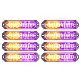 PKINGLAKE 8-Pcs Purple/Amber LED Funeral Escort Emergency Strobe Grille Lights Bar, Ultra Slim Sync Feature Surface Mount Hazard Warning Flashing Light for Trucks/Vehicles/Car