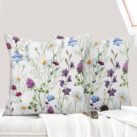 ECZOIL Set of 2 Cushion Covers for 45 x 45 cm, Colourful Plants Flowers Pattern Pillowcase with Zip for Living Room Sofa Bedroom Purple Daisy