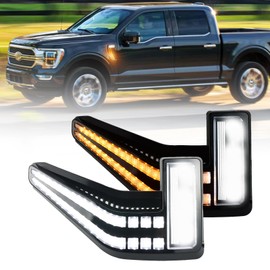 GEEGEETOP Led Fender Side Marker Lights Assembly, 2 Pcs Amber Front Fender Lamp Kit for Ford F150 for F-150 2021-2025 Pickup,Function as Amber Sequential Turn Signal Light & Daytime Running Light