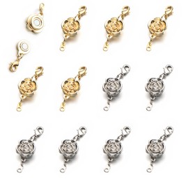 Zpsolution 12 Pieces Locking Magnetic Necklace Clasps and Closures Rose Magnetic Clasp for Jewelry Necklace Bracelet