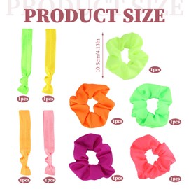 5 PCS Neon Scrunchies for Hair 80s, Neon 80s Hair Accessories for Women, Pink, Orange, Purple, Green Scrunchies, with 4 Hair Ties Suitable for Ladies Party