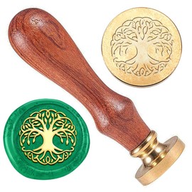 DELORIGIN Wax Seal Stamp with Tree of Life Embossed Stamp Sealing Vintage Elegant Removable Brass Seal Wooden Handle for Wedding Invitations Envelopes Gift Packaging
