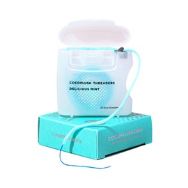 Cocofloss CocoPlush Threaders, Dental Floss for Implants, Bridges, and Braces, Mint, Waxed, Dentist-Designed Oral Care with Coconut Oil, 30 Per Pack